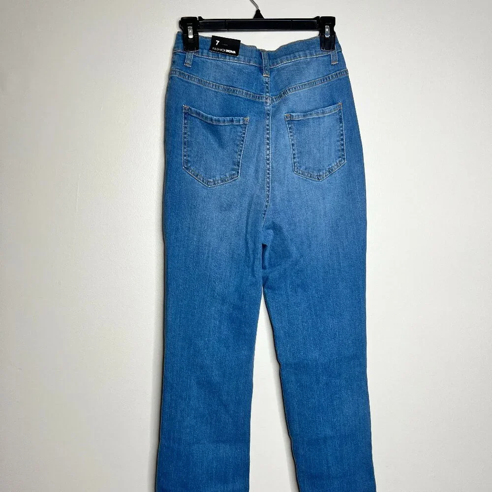 NWT! Fashion Nova "Don't Get Crossed Over Slouch Fit" High Rise Jeans Size 7 - Picture 14 of 15